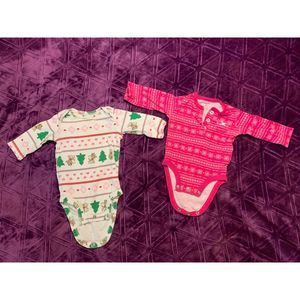 LOT of TWO Carter's long-sleeve bodysuits 3 months girl Fair Isle Christmas pink